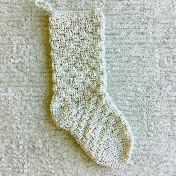 Crochet Christmas Stocking Handmade In USA Cream Textured Natural Neutral NWT - Picture 1 of 7